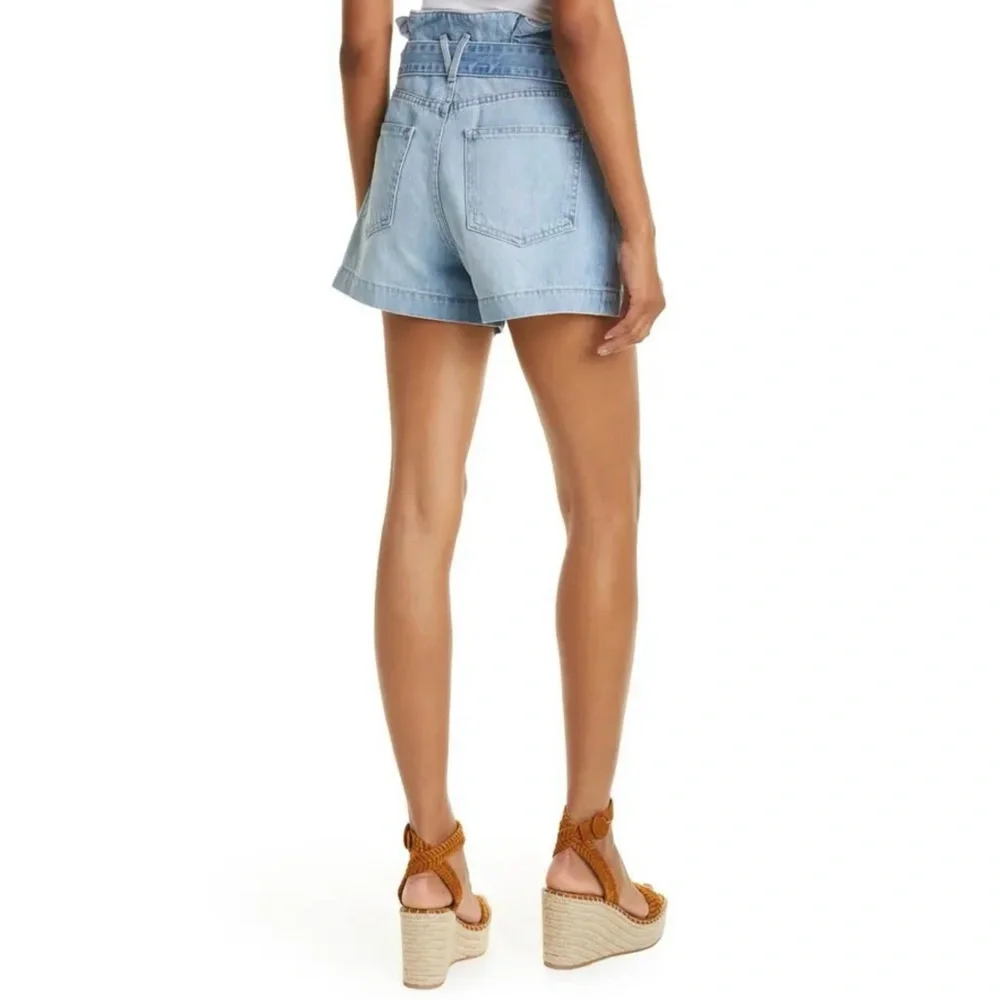 Veronica Beard‎ Jeans Nori Paperbag Waist Pleated High Rise Denim Shorts in Nova